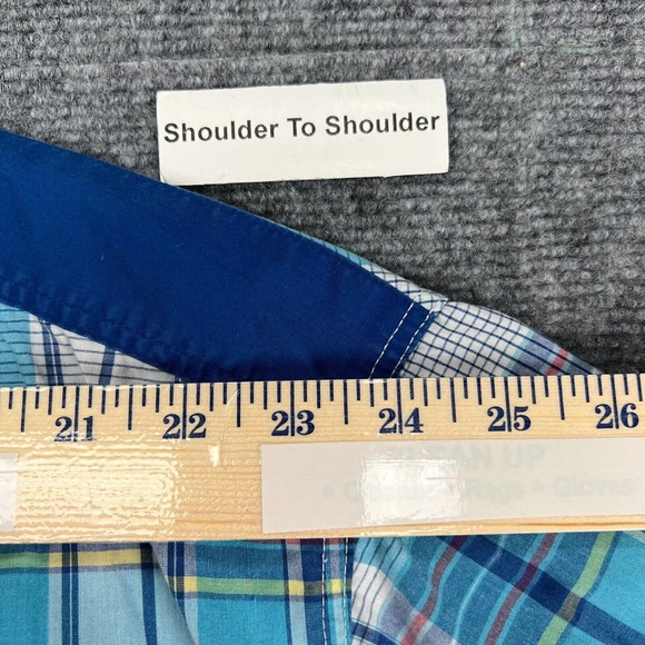Knockout Jeans Button Up Shirt Mens 3XB Blue Plaid Pearl Snap Pockets & Sleeves - Picture 5 of 8